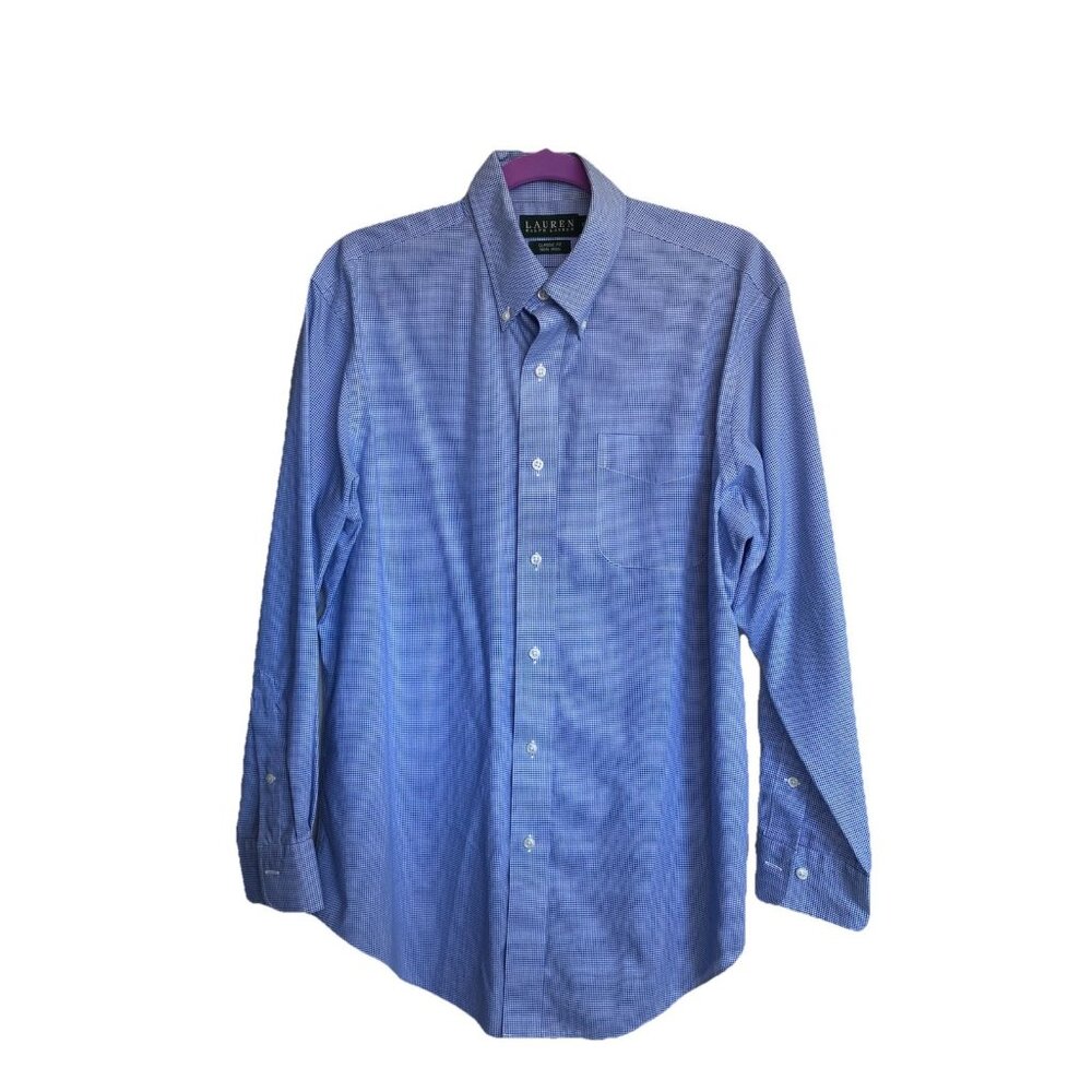 Ralph Lauren Shirt Men's Large Blue/White Button Down Gingham Checked 16 32/33
